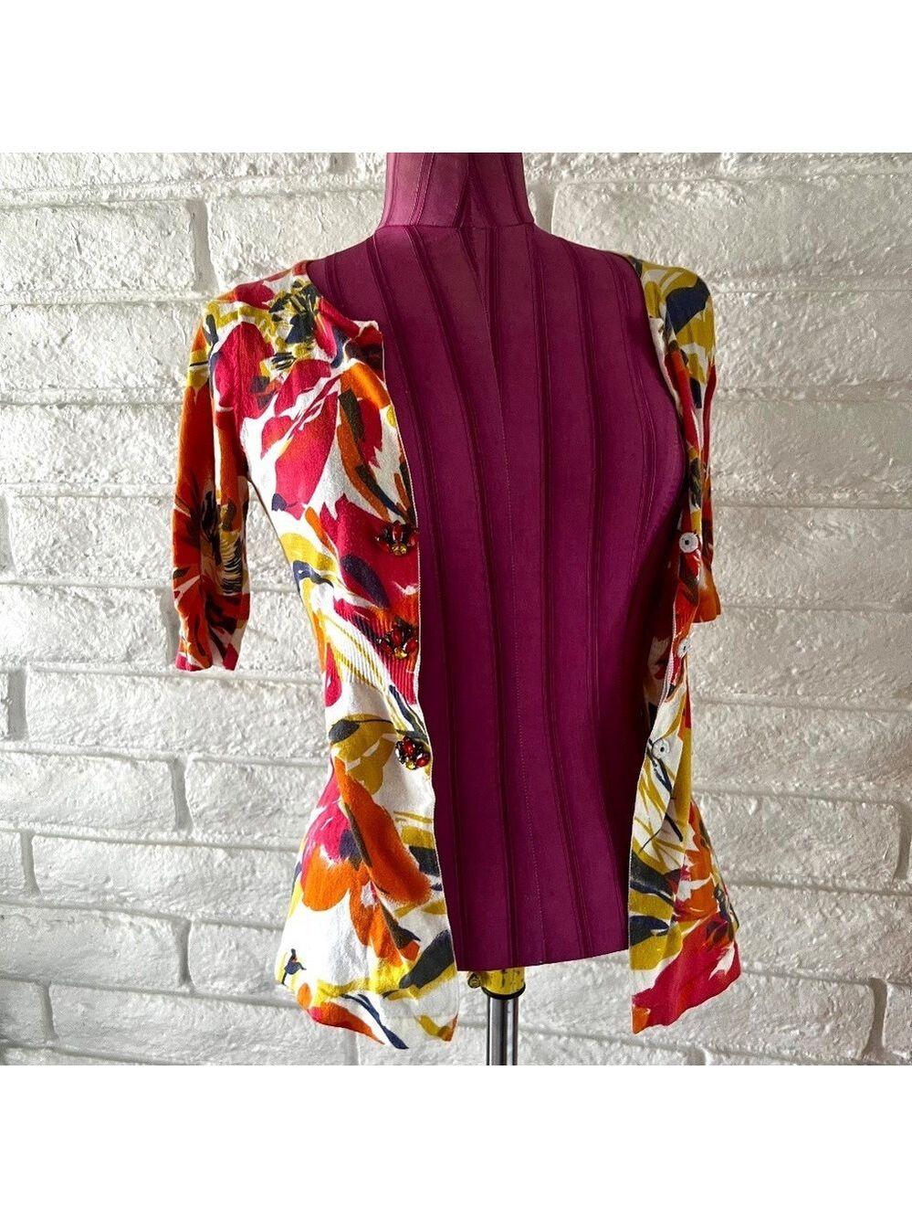 Charlotte Tarantola Anthropologie Floral Cotton Cardigan XS  S-16